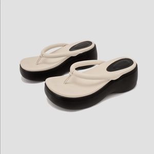 PLATFORM WEDGE THONG SANDALS, IVORY